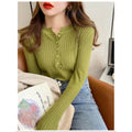 pulover-feminino-trico-com-botoes-decote-v-cardiga-modelagem-solta-cor-solida-para-outono-e-inverno-cor-02-verde
