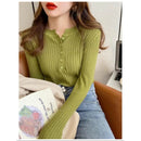pulover-feminino-trico-com-botoes-decote-v-cardiga-modelagem-solta-cor-solida-para-outono-e-inverno-cor-02-verde