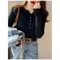 pulover-feminino-trico-com-botoes-decote-v-cardiga-modelagem-solta-cor-solida-para-outono-e-inverno-cor-03-preto