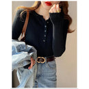 pulover-feminino-trico-com-botoes-decote-v-cardiga-modelagem-solta-cor-solida-para-outono-e-inverno-cor-03-preto
