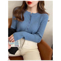 pulover-feminino-trico-com-botoes-decote-v-cardiga-modelagem-solta-cor-solida-para-outono-e-inverno-cor-06-azul