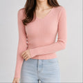 sueter-feminino-trico-decote-v-slim-pulover-coreano-manga-longa-para-outono-e-inverno-cor-01-rosa