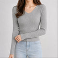 sueter-feminino-trico-decote-v-slim-pulover-coreano-manga-longa-para-outono-e-inverno-cor-05-cinza