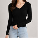 sueter-feminino-trico-decote-v-slim-pulover-coreano-manga-longa-para-outono-e-inverno-principal